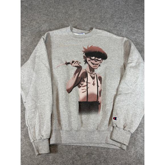 VINTAGE Champion Gorillaz Murdoc Sweatshirt Mens Large Gray Graphic Band Grunge - Picture 1 of 5